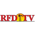 "RFD TV" in red letters with a wind tower logo between the words