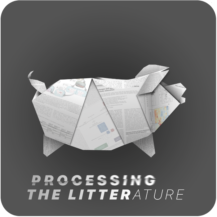 origami pig with the words processing the litterature underneath it