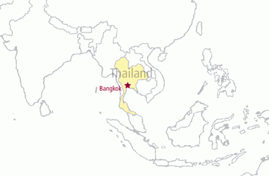 Map of Southest Asia, highlighting Bangkok, Thailand