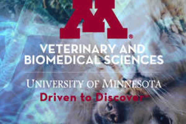 dog and cat images split by dna molecule with Veterinary and Biomedical Sciences text on top