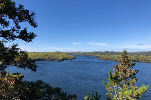 A view from a bluff overlooking a northern Minnesota lake on a sunny September day.